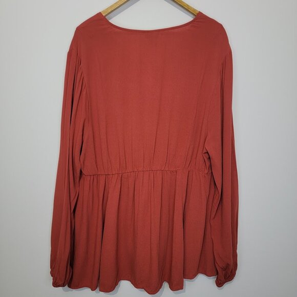 NWT Torrid Burnt Orange Esther Babydoll Top Sz 2X Long Sleeves V-Neck Flowy Fall - Picture 3 of 11